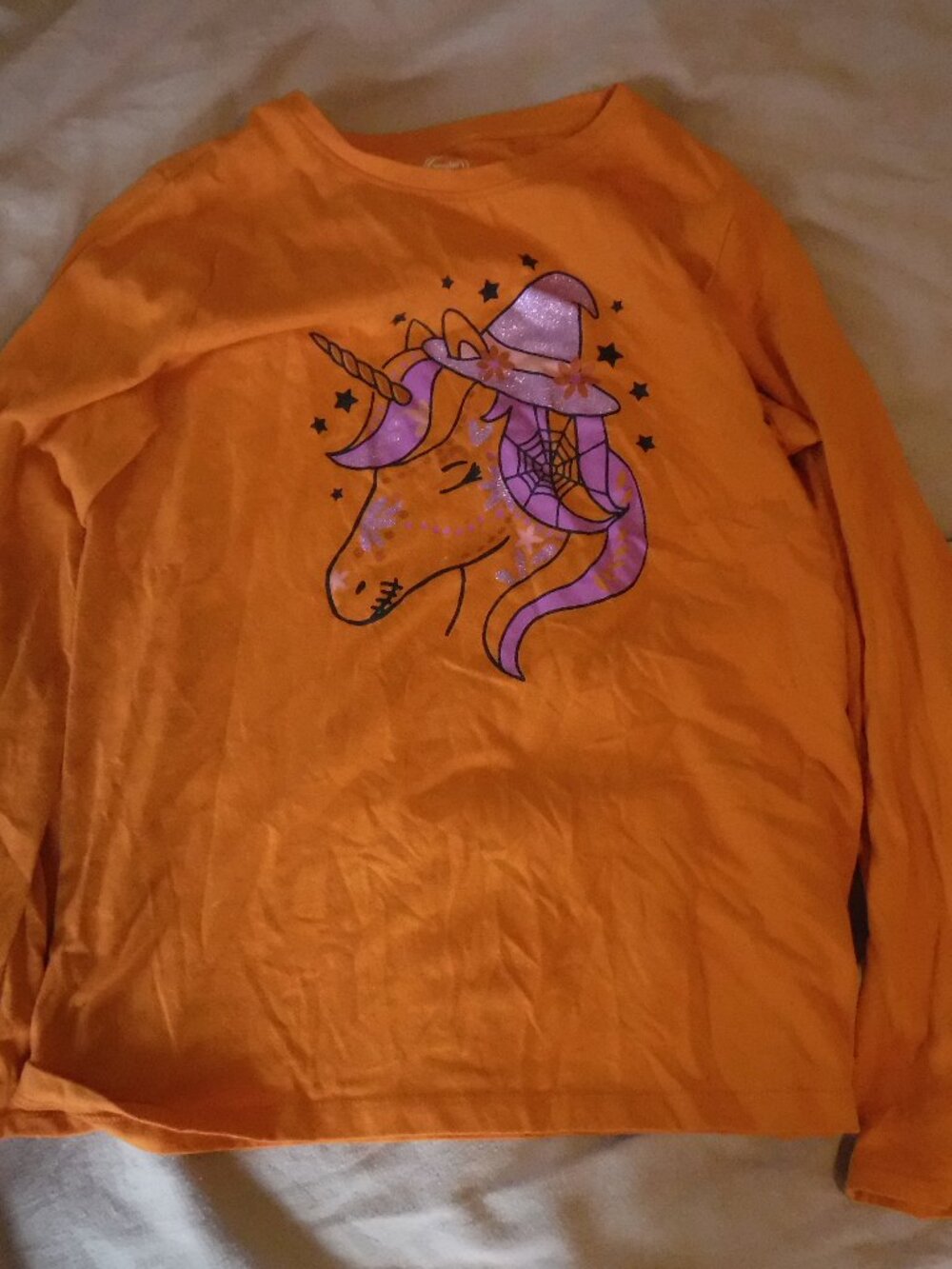 Wonder Nation Girls Size XL Orange Long Sleeve Unicorn Shirt
